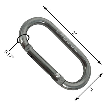 The Erozul Aluminum Anodized Snap Hook Keyring Carabiner, measuring 2 x 1 with a 0.17 thickness and labeled dimensions, is perfect for EDC use.