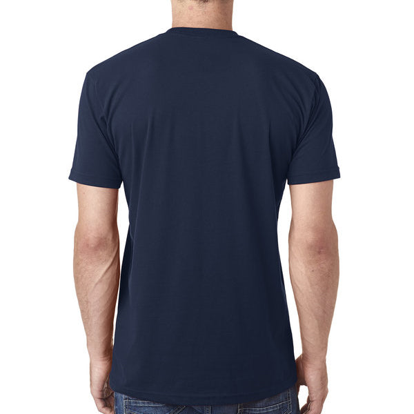 A person shown from the back wears the Erozul Premium Crewneck T-Shirt in navy blue with blue jeans against a white background, highlighting the superior comfort and essential style of this Erozul staple.
