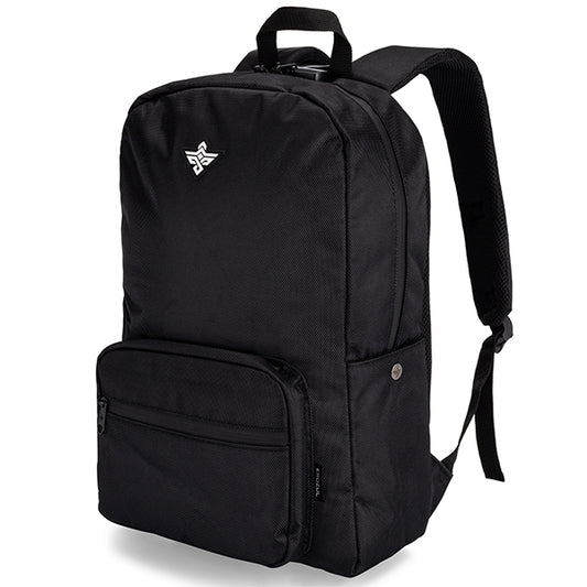 The Erozul Legend Travel Laptop Backpack by Erozul features a black, weather-resistant, smell-proof design with anti-theft lock, front zip pocket, side snap button, adjustable straps, and a white logo to keep your belongings secure.