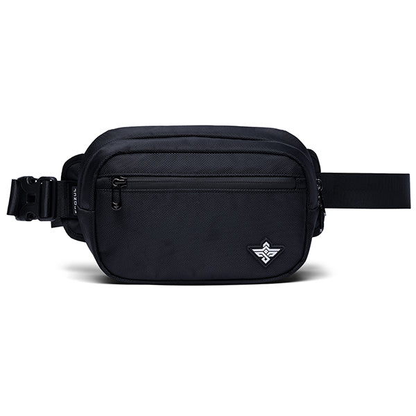 The Erozul Fortuna Smell Proof Crossbody Fanny Pack Bag is black with a front zippered pocket, adjustable strap, and a small triangular logo. This stylish waist bag combines daily functionality with odor protection.
