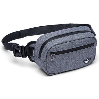 The Erozul Fortuna Smell Proof Crossbody Fanny Pack Bag is a gray fabric bag with two zippered compartments, black adjustable strap, plastic buckle, and a small logo patch on the front.