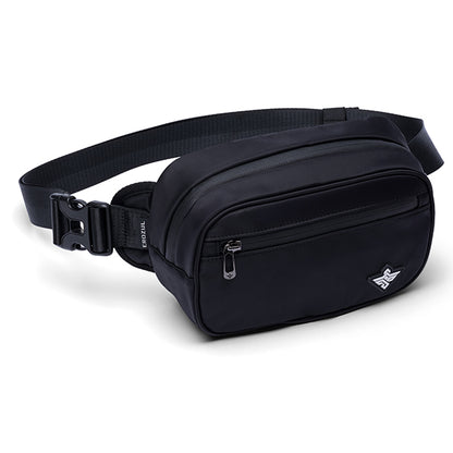 The Erozul Fortuna Smell Proof Crossbody Fanny Pack Bag in black features a front zipper pocket, adjustable strap, and a small logo on the front.