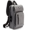 The Erozul Equinox Smell Proof Sling Bag features a gray design, multiple zippered compartments, adjustable padded strap, top pouch logo, enhanced anti-theft security, and a combination lock.