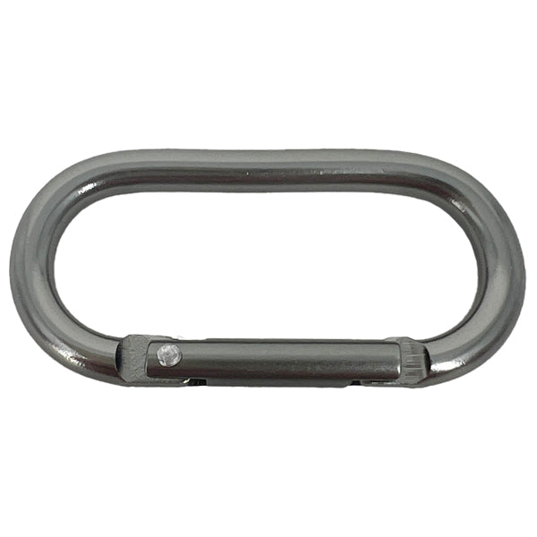 The Erozul Aluminum Anodized Snap Hook Keyring Carabiner by Erozul features a silver oval shape and a spring-loaded gate, making it ideal for EDC use. Shown against a white background.