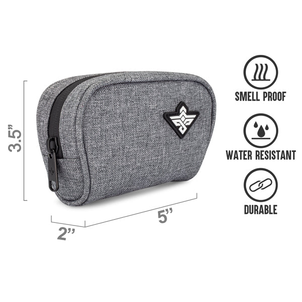 The Erozul Nano Small Smell Proof Slim Pack Pouch V2.0 is a gray zippered pouch (5x2x3.5) with icons for 5-layer technology, water resistance, and durability.