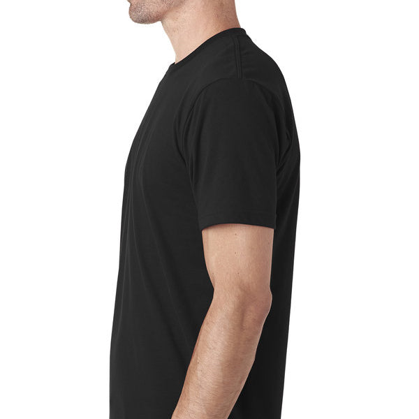 A man is shown from the side against a white background, wearing the Erozul Premium Crewneck T-Shirt in black by Erozul, highlighting its understated style and comfort.