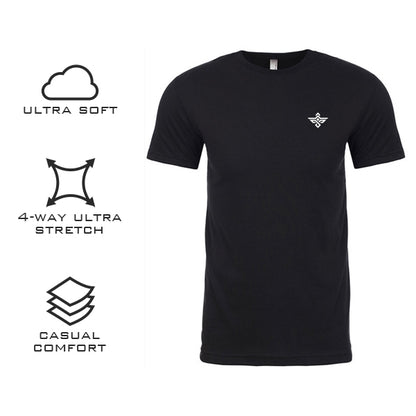 The Erozul Premium Crewneck T-Shirt in black features a small white logo on the chest, offering ultra-soft fabric, 4-way ultra stretch, and casual comfort—perfect for everyday style.