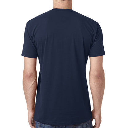 A person shown from the back wears the Erozul Premium Crewneck T-Shirt in navy blue with blue jeans against a white background, highlighting the superior comfort and essential style of this Erozul staple.