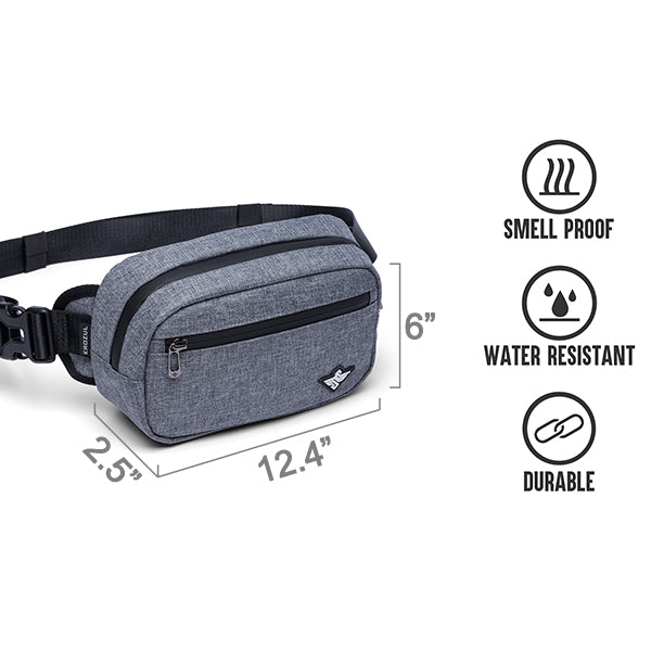 The Erozul Fortuna Smell Proof Crossbody Fanny Pack Bag (12.4 x 6 x 2.5) is water resistant, durable, and ideal for carrying your essentials in style and comfort.