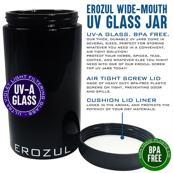 Erozul Smell Proof Leak Proof UV Glass Jars for Storing Herbs.